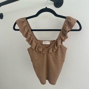 Brown Ribbed Tank Top